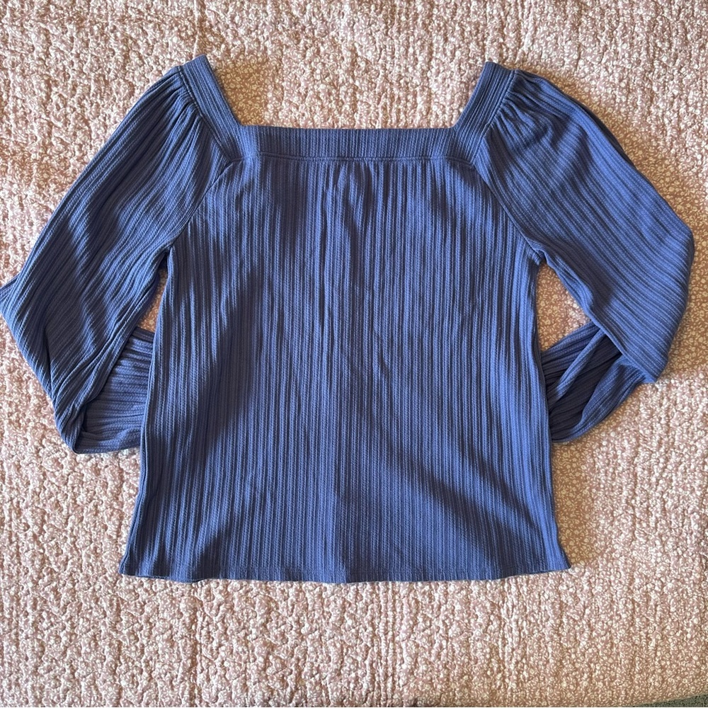 Loft Ribbed Long Sleeve Top In Periwinkle - Picture 5 of 6